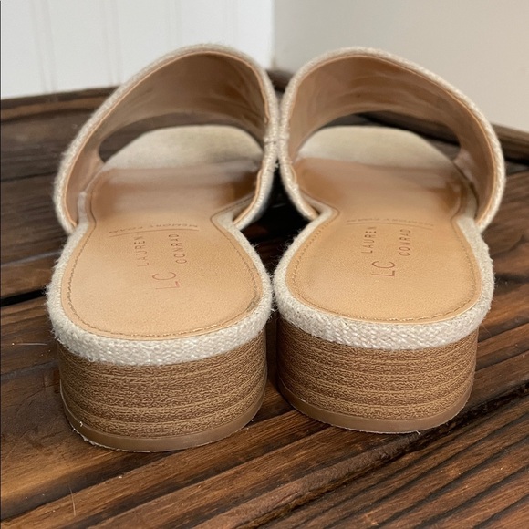 Lauren Conrad Beige Linen Look Yvonne Daisy Dress Slide Sandals - Picture 5 of 6